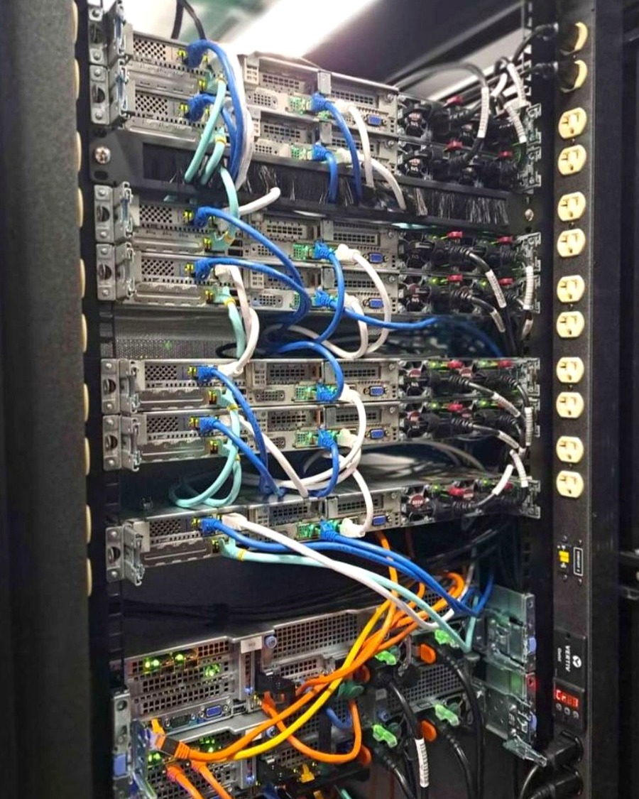 Organized server rack with improved cable routing after remediation